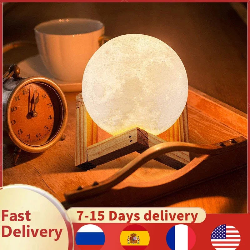 8cm Moon Lamp 3D Creative Night Light Children Gift Mini Moon Light Galaxy Table Lamp Room Lights Decor With Stand Night Lamp